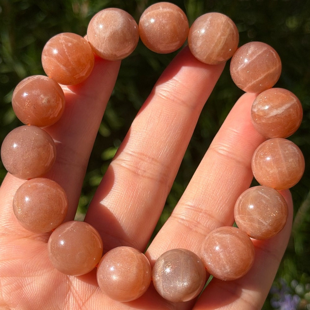 14.5mm stretchable chunky flashy peach moonstone bracelet 0392